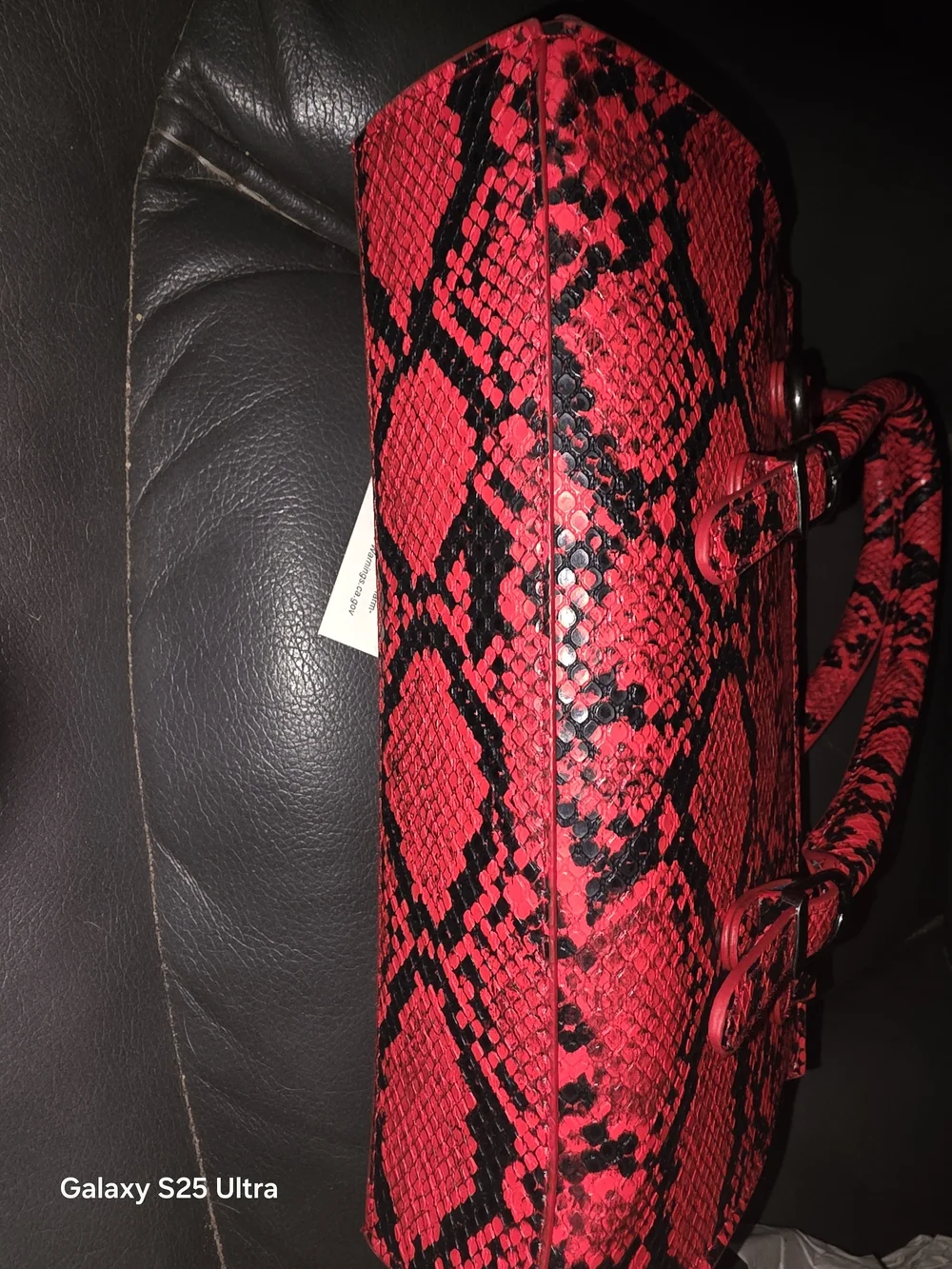Ed Hardy Red and Black Snake-Print Satchel with Charm Chain